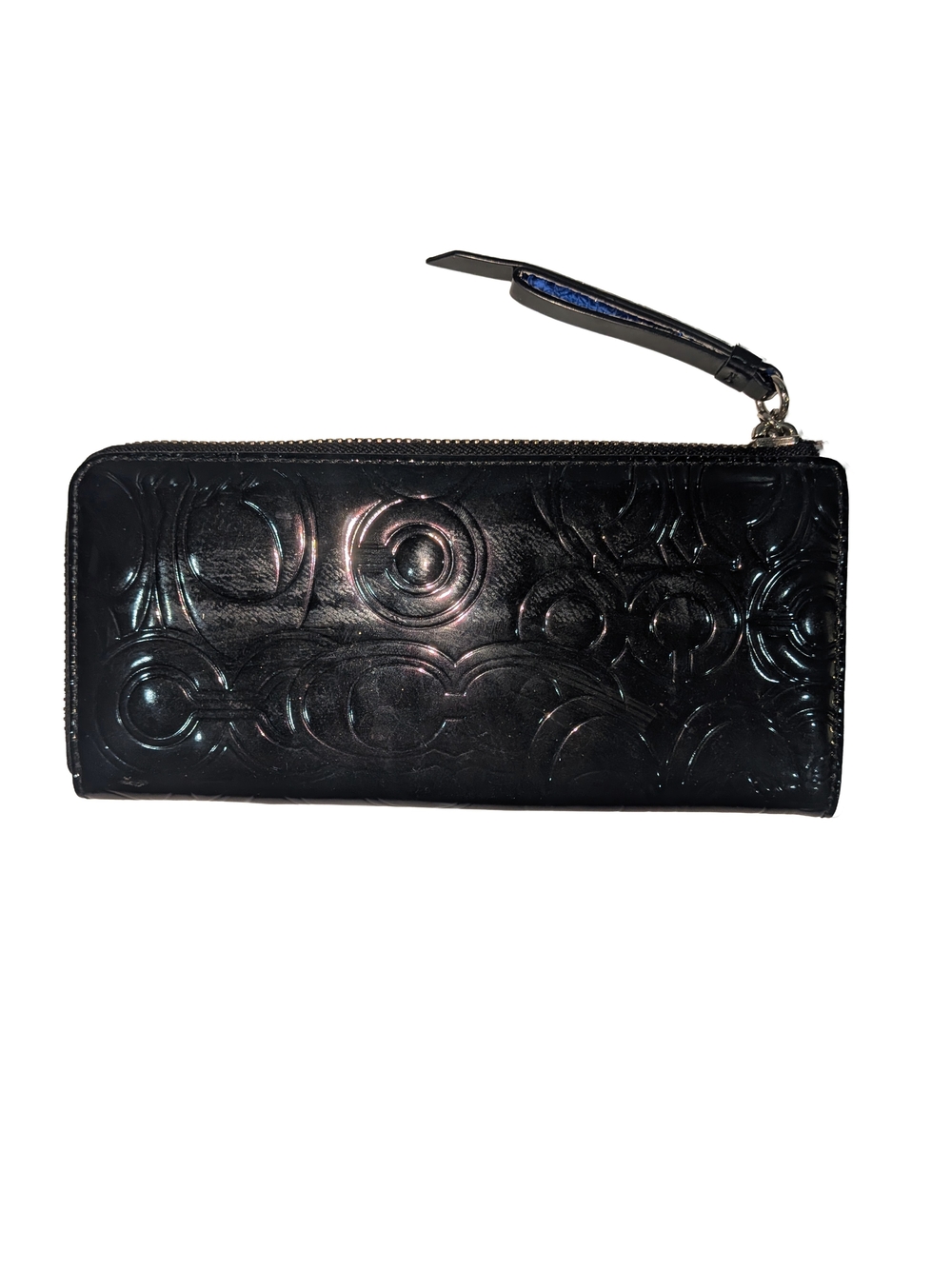 Coach Black Patent Embossed Zip Wallet